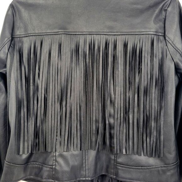 Miss London Womens Black Vegan Leather Jacket Size L Fringe Motorcycle Biker - Picture 4 of 10